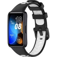 Strap-it Siliconen Smartwatch bandje - Geschikt voor Huawei Band 8 / Huawei Band 9 / Huawei Band 10 sport bandje - zwart/wit - Horlogeband / Polsband / Armband