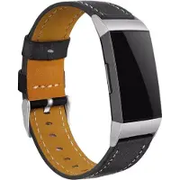 Strap-it Leren bandje - geschikt voor Fitbit Charge 3 / Fitbit Charge 4 - strak zwart