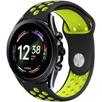 Strap-it Siliconen sport bandje - geschikt voor Fossil Gen 6 44mm / Gen 5 / Gen 5e 44mm - zwart/geel