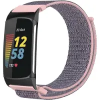 Strap-it Nylon Smartwatch bandje - Geschikt voor Fitbit Charge 5 / Fitbit Charge 6 nylon bandje - roze - Horlogeband / Polsband / Armband