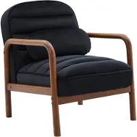 Sweeek Fauteuil met walnootkleurig hout en fluweel Zwart