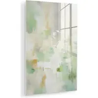 MuchoWow Glasschilderij 120x180 cm - Schilderij acrylglas - Abstract - Kunst - Wit - Groen - Modern - Foto op glas - Muurdecoratie woonkamer - Wanddecoratie slaapkamer - Schilderijen