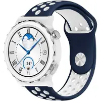 Strap-it Ademend siliconen sport bandje - geschikt voor Huawei Watch GT 3 Pro 43mm / GT 3 42mm / GT 2 42mm - blauw/wit