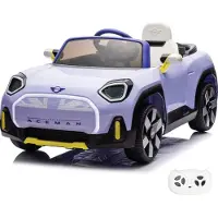 Vrooomy Mini Aceman 12V Elektrische Kinderauto 1 tot 5 jaar – Officieel Gelicentieerd Accuvoertuig met Afstandsbediening – Luxe Compacte SUV met Lederen Zitje, Bluetooth & EVA-Banden – Paars