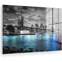 MuchoWow Glasschilderij 180x120 cm - Schilderij acrylglas - New York - Skyline - Stad - Blauw - Foto op glas - Muurdecoratie woonkamer - Wanddecoratie slaapkamer - Schilderijen