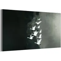 MuchoWow Aluminium schilderij 80x40 cm - Wanddecoratie metaal - Vogel - Japandi - Groen - Metalen muurdecoratie woonkamer - Decoratie industrieel - Foto op dibond - Industriële accessoires slaapkamer