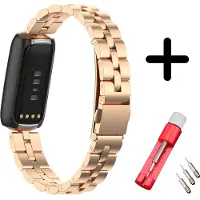Strap-it Stalen schakel bandje - geschikt voor Fitbit Luxe - rosé goud + inkort toolkit