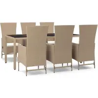 vidaXL 7-delige Tuinset met kussens poly rattan beige