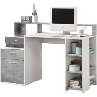 Fd Furniture Bureau Bolton 138 breed in wit met grijs beton