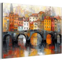 MuchoWow Aluminium schilderij 180x120 cm - Wanddecoratie metaal - Gracht - Huizen - Kunst - Art - Metalen muurdecoratie woonkamer - Decoratie industrieel - Foto op dibond - Industriële accessoires slaapkamer