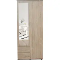 Interiax Kledingkast 'Lena' – 2 Deuren, 2 Lades, 1 Hanger, Spiegel & 1 Legplank | Sonoma Eik | 185x80x52cm
