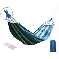 Keltin Tweepersoons tuin hangmat - houten stabilisator - 190x150 cm - 200 kg - blauw/groen