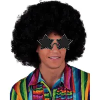 Funny fashion Carnaval verkleedset afropruik zwart met sterren bril - Disco/Seventies party thema