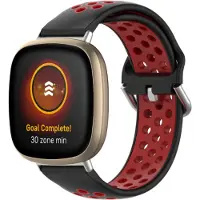 Strap-it Sport siliconen bandje - geschikt voor Fitbit Versa 3 / Fitbit Sense - zwart/rood