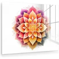 MuchoWow Glasschilderij 160x120 cm - Schilderij acrylglas - Mandala - Kleuren - Wit - Bloemen - Foto op glas - Muurdecoratie woonkamer - Wanddecoratie slaapkamer - Schilderijen