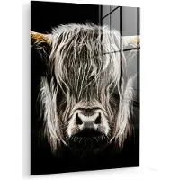MuchoWow Glasschilderij Schotse hooglander - Goud - Hoorns - Koe - Dieren - Schilderij Schotse hooglander - Foto op glas - 120x160 cm - Wanddecoratie glas - Woonkamer - Glasplaat
