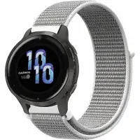Strap-it Nylon Bandje – Zeeschelp/Grijs – Ademend & lichtgewicht stoffen smartwatch bandje met klittenbandsluiting – geschikt voor Garmin Vivoactive 4s / Vivomove 3s / Venu 2s / Venu 3s / Venu 4s