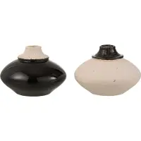 J-Line Vaas klein rond keramek zwart/beige assortiment van 2