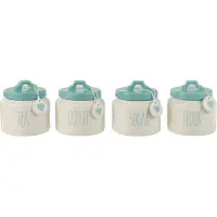 Jline Voorraadpot flour/sugar/coffee/tea keramiek wit/blauw assortiment van 4