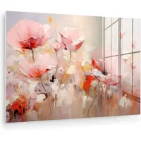 MuchoWow Glasschilderij 60x40 cm - Schilderij acrylglas - Bloemen - Watercolor - Roze - Abstract - Kunst - Foto op glas - Muurdecoratie woonkamer - Wanddecoratie slaapkamer - Schilderijen