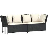 vidaXL Tuinbank met kussens poly rattan zwart