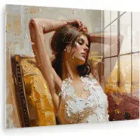 MuchoWow Glasschilderij 160x120 cm - Schilderij acrylglas - Vrouw - Kunst - Abstract - Modern - Foto op glas - Muurdecoratie woonkamer - Wanddecoratie slaapkamer - Schilderijen