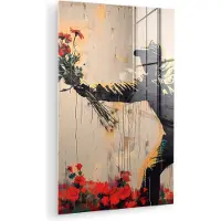 MuchoWow Glasschilderij 80x120 cm - Schilderij acrylglas - Street art - Man - Bloemen - Graffiti - Banksy Style - Foto op glas - Muurdecoratie woonkamer - Wanddecoratie slaapkamer - Schilderijen