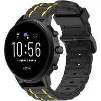 Strap-it Sport gesp bandje - geschikt voor Fossil Gen 5 / Gen 5e 44mm / Gen 6 44mm - zwart/geel