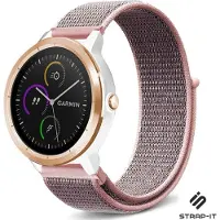 Strap-it Nylon bandje geschikt voor Garmin Venu / Vivomove HR / Venu SQ / Forerunner 245 / 570 - 42mm / 645 bandje - Roze Pink Sand