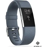 Strap-it Siliconen Smartwatch bandje - Geschikt voor Fitbit Charge 2 siliconen bandje - grijsblauw - Horlogeband / Polsband / Armband - Maat: Maat L