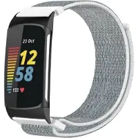 Strap-it Nylon Smartwatch bandje - Geschikt voor Fitbit Charge 5 / Fitbit Charge 6 nylon bandje - zeeschelp - Horlogeband / Polsband / Armband
