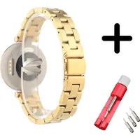 Strap-it Stalen schakel bandje - geschikt voor Garmin Lily - goud + inkort toolkit