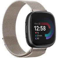 Strap-it Smartwatch bandje - Milanees bandje - geschikt voor Fitbit Versa 4 / Fitbit Sense 2 -sterrenlicht - Maat: Maat S
