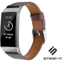 Strap-it Leren dames bandje - geschikt voor Fitbit Charge 3 / Fitbit Charge 4 - zwart