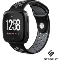 Strap-it Siliconen Smartwatch bandje - Geschikt voor Fitbit Versa / Versa 2 sport band - zwart/grijs - Horlogeband / Polsband / Armband