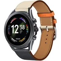 Strap-it Lederen smartwatch bandje - geschikt voor Fossil Gen 6 44mm / Gen 5e 44mm / Gen 5 - donkerblauw/wit