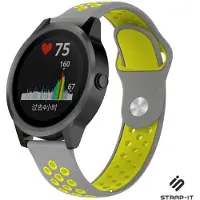 Strap-it Siliconen sport bandje - geschikt voor Garmin Vivoactive 3 / Vivoactive 5 / Venu / Venu SQ / Vivomove HR / Forerunner 245 / 570 - 42mm / 645 - grijs/geel