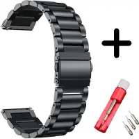 Strap-it bandje staal zwart + toolkit - geschikt voor Xiaomi Amazfit GTS / GTS 2 / GTS 3 / GTS 4 / Bip / Bip S / Bip Lite / Bip U Pro