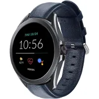 Strap-it Leren smartwatch bandje - geschikt voor Fossil Gen 5e 44mm / Gen 6 44mm / Gen 5 - donkerblauw