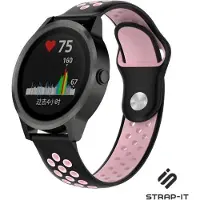Strap-it Siliconen sport bandje - geschikt voor Garmin Vivoactive 3 / Vivoactive 5 / Venu / Venu SQ / Vivomove HR / Forerunner 245 / 570 - 42mm / 645 - zwart/roze