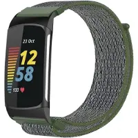 Strap-it Nylon Smartwatch bandje - Geschikt voor Fitbit Charge 5 / Fitbit Charge 6 nylon bandje - groen - Horlogeband / Polsband / Armband