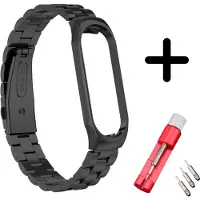 Strap-it bandje staal zwart + toolkit - geschikt voor Xiaomi Mi Band 5 / Mi Band 6
