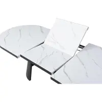 Vente-unique Verlengbare eettafel 6 tot 10 personen van MDF en metaal - Wit en zwart marmereffect - KORIZEA