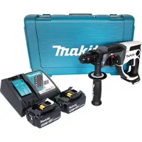 Makita Boormachine + slagboor, DHR 202 RFW accuklopboormachine 18 V 20 mm 2.0 J wit + 2x accu 3.0 Ah + lader + koffer (Oplaadbare batterij)