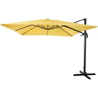 Mendler Zweefparasol -A96, parasol 3x3m (Ø4.24m) polyester aluminium/staal 23kg ~ geel zonder voet, draaibaar