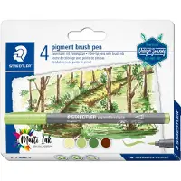 Staedtler pigment brush pen set 4 kleuren forest colours