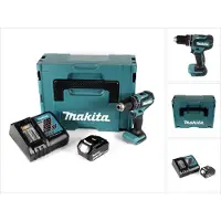 Makita Boormachine + slagboor, DHP 485 RT1J 18 V Li-Ion snoerloze klopboormachine in Makpac + 1 x 5,0 Ah accu + lader (Oplaadbare batterij)