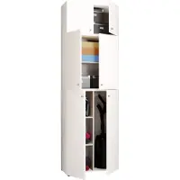 VCM Houten bezemkast | 6 vakken | Afmetingen: H. 223 x B. 70 x D. 39 cm | Huishoudelijke kast | Multifunctionele kast | Bevestiging met twee deuren - Lona