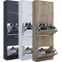 VCM Houten plank Kipper schoenenrek Schoenenkast Schoenenkipper 5 kleppen Sipos XL