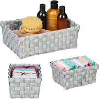 Relaxdays mandjes badkamer - set van 3 - 2 groottes - gevlochten - metalen frame
